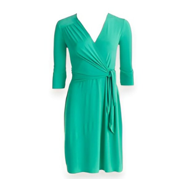 NWT Spring Green Slinky Stretch V-Neck Wrap Fit-Flare Sheath Career Dress S 4/6 - Picture 1 of 4